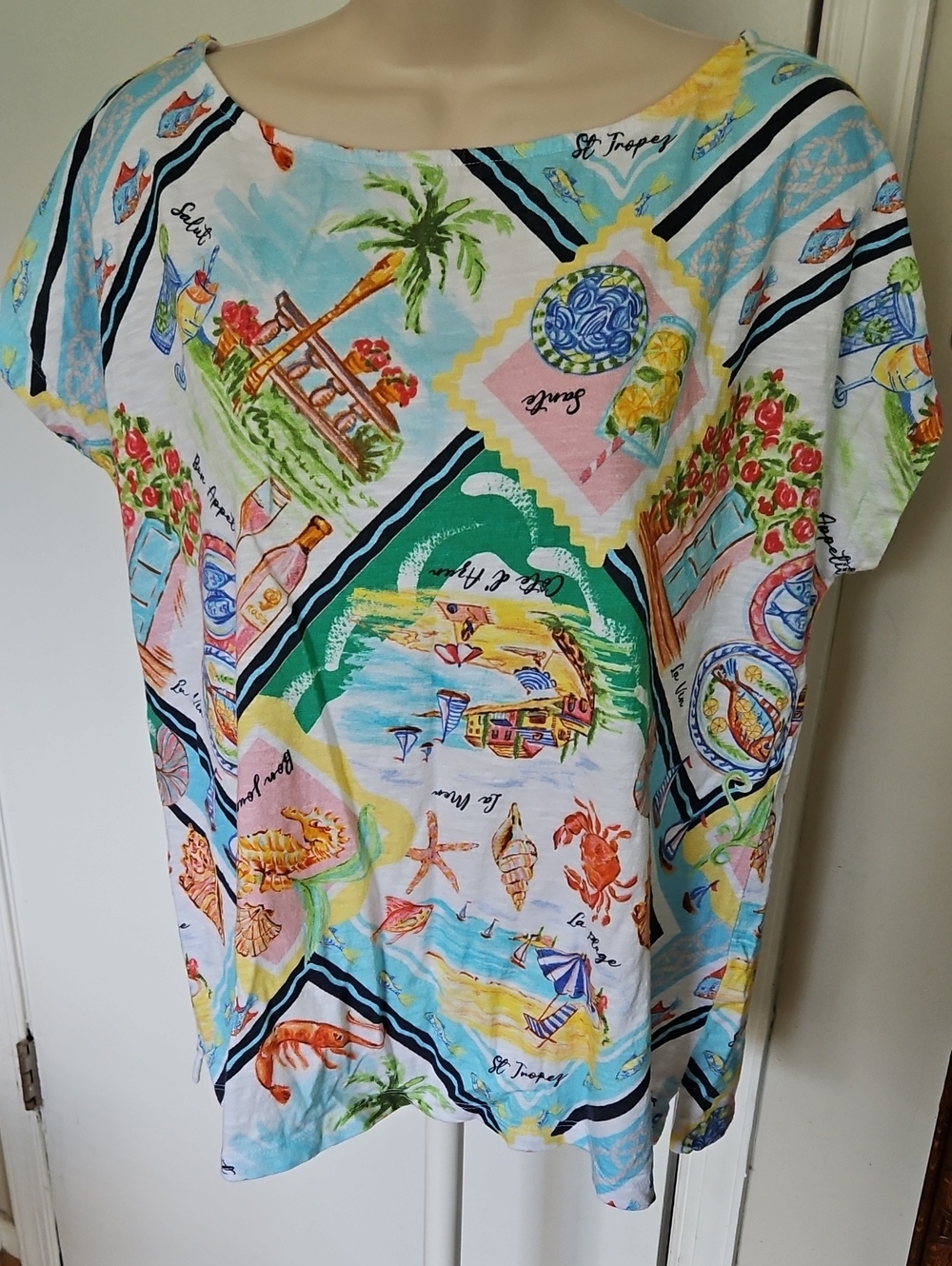 Talbots Summer Vista Bateau Neck Top Size L